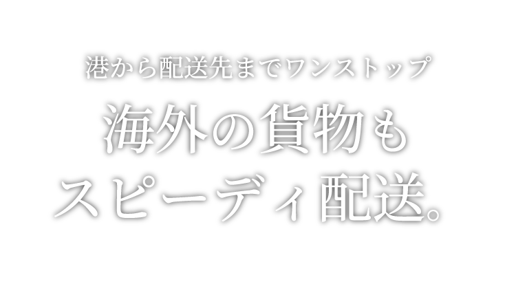 港から配送先までワンストップ海外の貨物もスピーディ配送。